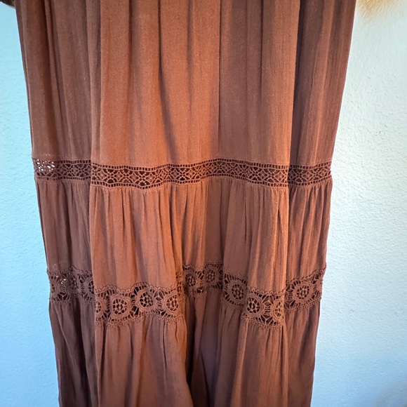 Zara Brown Smocked Tiered Sundress with Bishop Sleeves - Picture 2 of 8